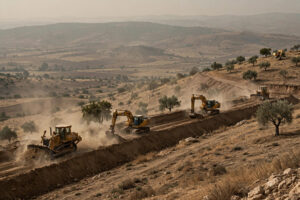 Israeli bulldozers expand the Sufa 53 Line earthworks in Syria's Quneitra countryside