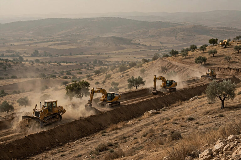 Israeli bulldozers expand the Sufa 53 Line earthworks in Syria's Quneitra countryside