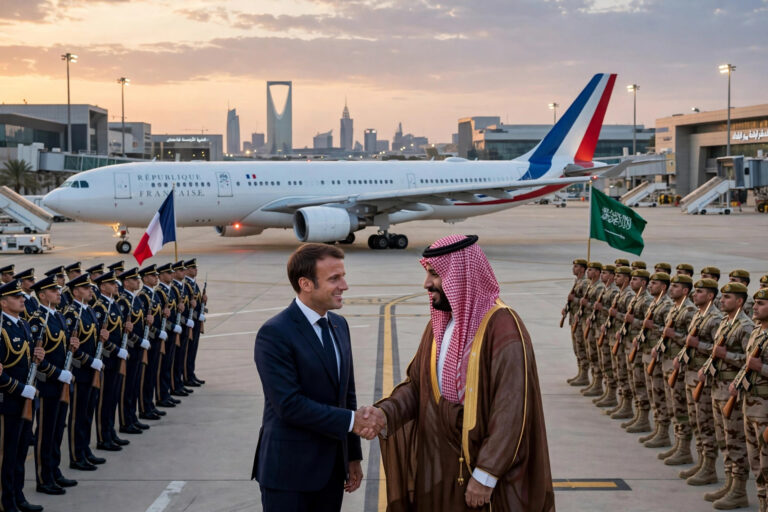 French President Emmanuel Macron arriving in Riyadh on October 21, 2026, for a surprise solidarity visit with Saudi Crown Prince Mohammed bin Salman amid Houthi attacks