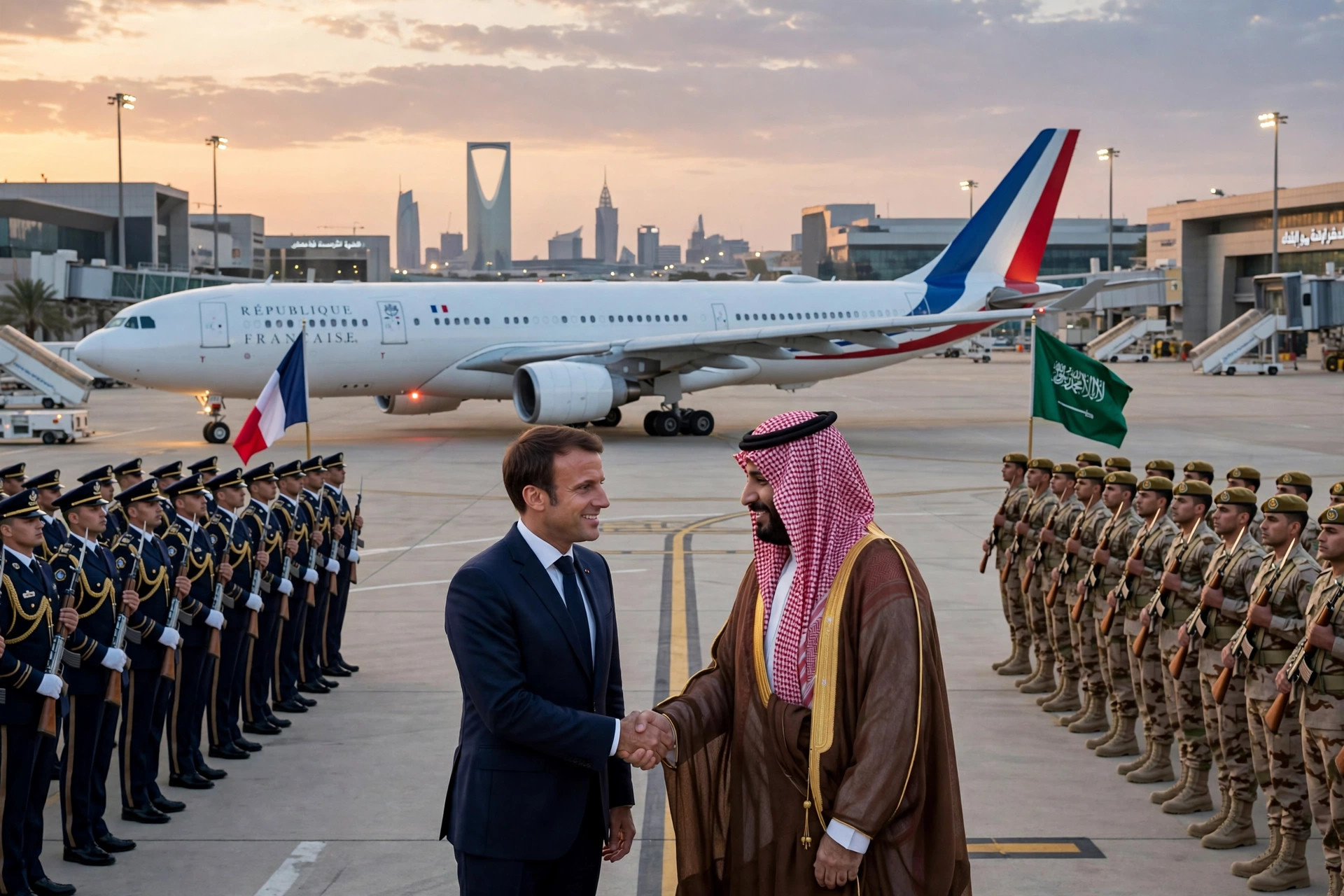 French President Emmanuel Macron arriving in Riyadh on October 21, 2026, for a surprise solidarity visit with Saudi Crown Prince Mohammed bin Salman amid Houthi attacks