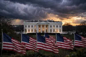 The White House at dusk as US President Donald Trump rules out a nuclear strike on Iran