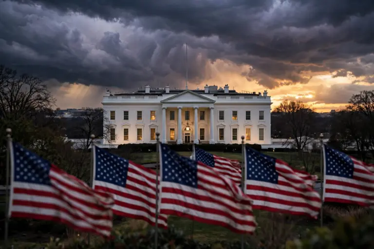 The White House at dusk as US President Donald Trump rules out a nuclear strike on Iran