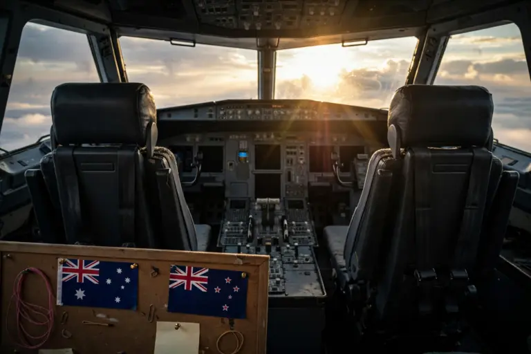 Illustration of an airliner cockpit during a counterterrorism investigation into the flydubai co-pilot