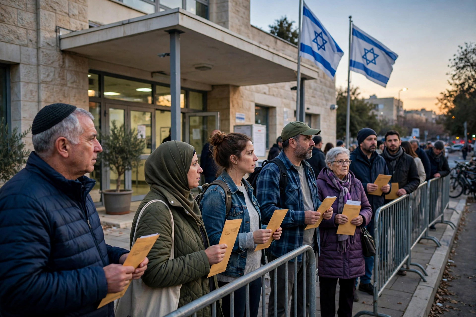 Voters queue outside a polling station in Israel on election day, 27 October 2026