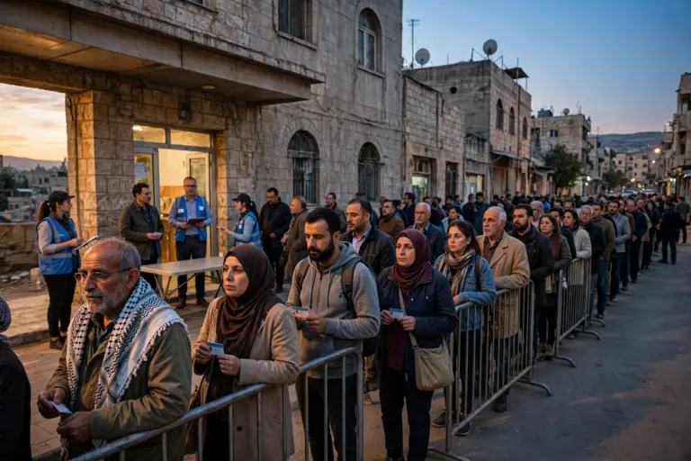 Voters queue outside a polling station in Israel on election day, 27 October 2026