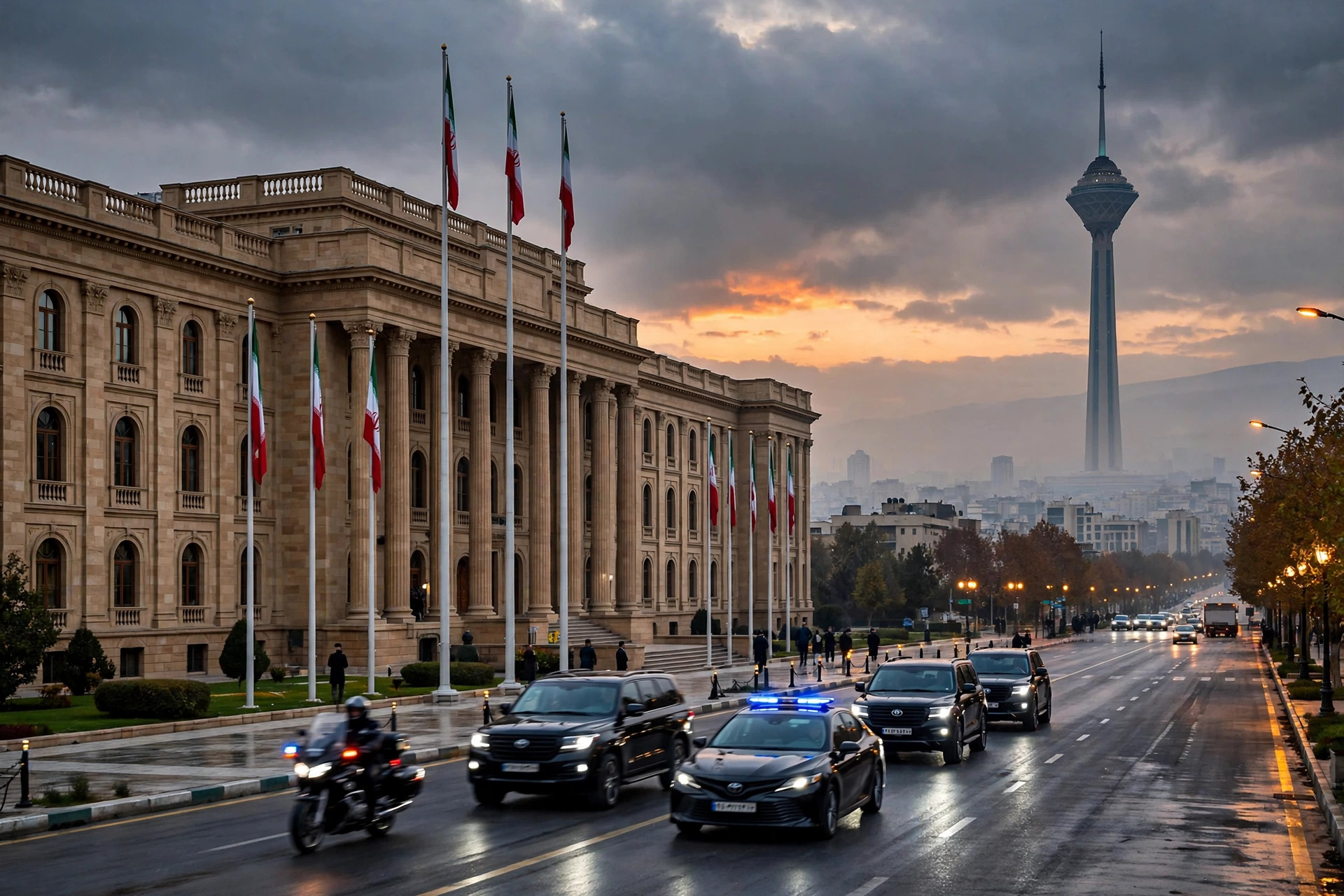 Tehran at dusk with Milad Tower as Saudi, Turkish and Pakistani officials hold talks with Iran