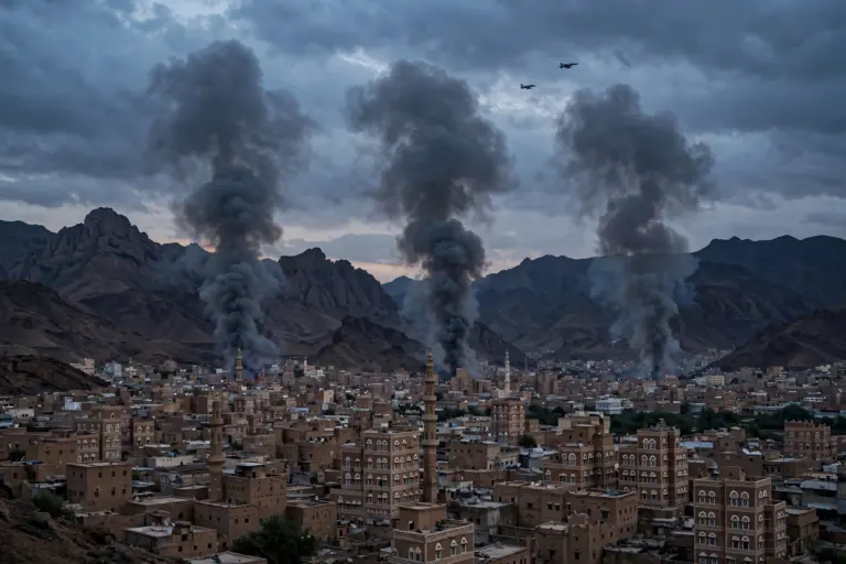 Smoke rises over Sanaa, Yemen, as government forces say they struck Houthi targets across the country