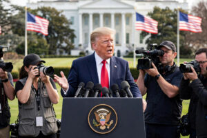 US President Donald Trump speaking to reporters at the White House, October 2026