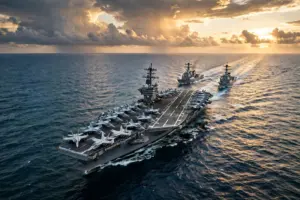 USS Theodore Roosevelt aircraft carrier strike group sailing in the Arabian Sea